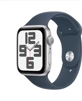 Inteligentné hodinky Apple Watch SE GPS 44mm Silver Aluminium Case with Storm Blue Sport Band - S/M