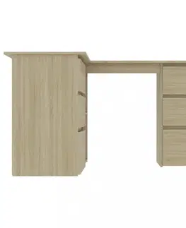 Pracovňa Rohový písací stôl so zásuvkami 145x100 cm Dekorhome Dub sonoma