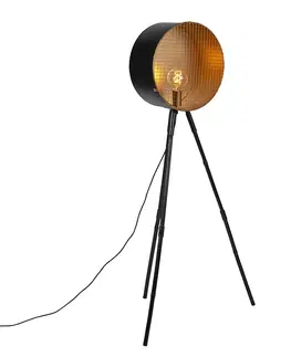 Stojace lampy Vintage stojaca lampa na bambusovom statíve čierna so zlatom - hlaveň