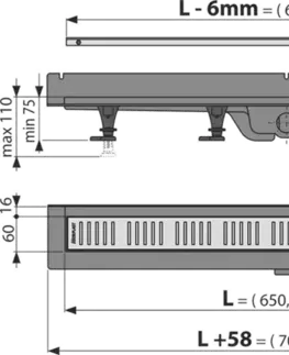 Sprchovacie kúty Alcadrain Podlahový žľab s okrajom pre perforovaný rošt as pevným golierom k stene APZ30-650M APZ30-650M