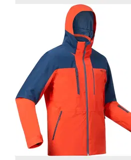 bundy a vesty Pánska lyžiarska bunda 500 Sport oranžovo-modrá