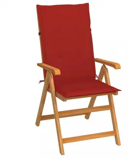 Zahradné stoličky Skladacia záhradná stolička s poduškami teak / látka Dekorhome Sivá kocka