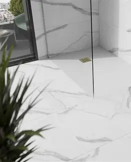 Vane MEXEN/S - Stone+ štvorcová sprchová vanička 120 x 100, biela, mriežka zlatá 44101012-G