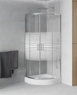 Vane MEXEN/S - Rio štvrťkruhový sprchovací kút 90 x 90 cm, dekor/mráz, chróm + vanička Rio, 863-090-090-01-20-4710