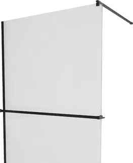Sprchové dvere MEXEN/S - KIOTO Sprchová zástena WALK-IN s poličkou a držiakom uterákov 80 x 200 cm, matné sklo 8 mm, čierna 800-080-121-70-30