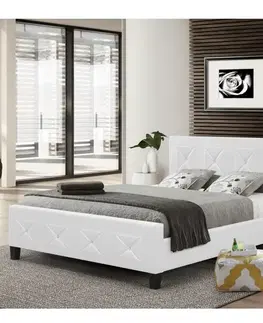 Postele Manželská posteľ s roštom, ekokoža biela, 160x200, CARISA