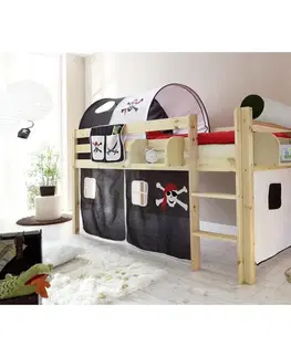 Vyvýšené detské postele Posteľ s priestorom na hru Malte Záves Čierno-Biely