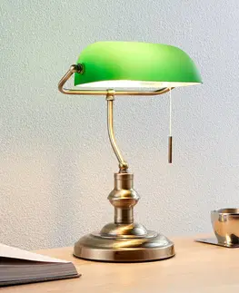Stolové lampy na písací stôl Lindby Lampa na písací stôl Milenka so zeleným tienidlom
