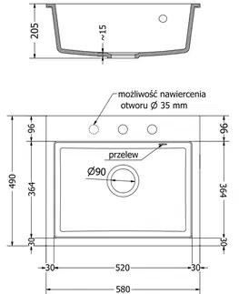 Kuchynské drezy MEXEN MEXEN - Oscar granitový drez 580 x 490 mm, čierna, sifón chróm 6519581000-77