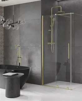 Sprchovacie kúty MEXEN/S - Velár sprchovací kút 140 x 100, transparent, zlatá kartáčovaná 871-140-100-01-55