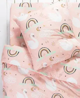 Bavlnené Detská posteľná bielizeň Labute s potlačou, pre 1 osobu, bavlna