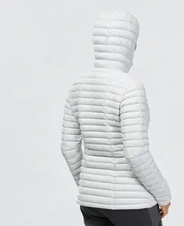 bundy a vesty Dámska páperová bunda Trek 100 na horskú turistiku do -5 °C svetlo sivá