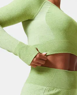 mikiny Dámsky crop top na fitnes s dlhým rukávom zelený