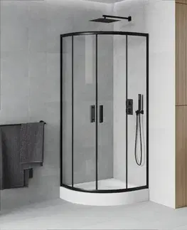 Vane MEXEN/S - Rio štvrťkruhový sprchovací kút 80 x 80 cm, transparent, čierna + vanička Rio, 863-080-080-70-00-4710