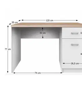 Písacie a pracovné stoly KONDELA Topty Typ 9 pc stolík biela / dub sonoma
