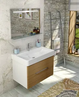 Kúpeľňa SAPHO - Kúpeľňový set MEDIENA 77, biela matná/dub natural KSET-018