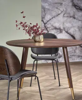 Jedálenské stoly HALMAR Domenico okrúhly jedálenský stôl orech / zlatá