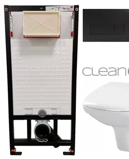 Záchody DEANTE Podstavný rám, pre závesné WC misy + SLIM tlačidlo černé + WC CERSANIT CLEANON CARINA + SEDADLO CST_WC01 N51P CA1