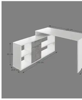 Písacie a pracovné stoly KONDELA Noe New rohový písací stolík biela / betón