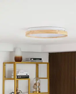 SmartHome stropné svietidlá Lindby Lindby Mirren LED svetlo drevo Ø 49,5 cm smart
