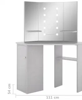 Toaletné Rohový toaletný stolík s LED Dekorhome Tmavosivá