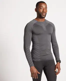 mikiny Pánske bežecké tričko s dlhým rukávom Run 500 priliehavé bezšvové sivé
