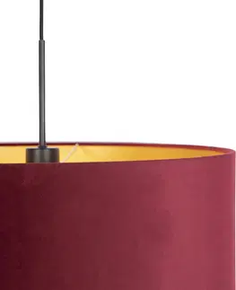 Zavesne lampy Závesné svietidlo s velúrovým tienidlom červené so zlatým 50 cm - Combi