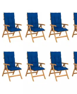Zahradné stoličky Skladacia záhradná stolička s poduškami 8 ks teak / látka Dekorhome Svetlo modrá