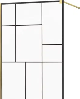 Sprchové dvere MEXEN/S - KIOTO Sprchová zástena WALK-IN 140x200 cm 8 mm, zlatá, čierny vzor 2 800-140-101-50-78