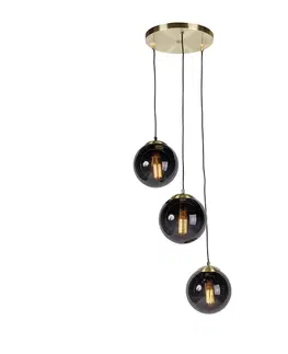 Zavesne lampy Inteligentné závesné svietidlo mosadzné s čiernym sklom 3 svetlá vrátane Wifi ST64 - Pallon