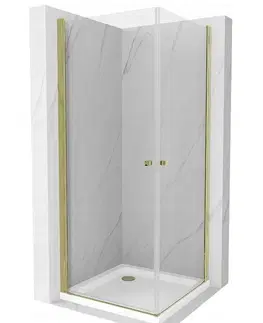 Vane MEXEN/S - PRETORIA duo sprchovací kút 70 x 70 cm, transparent, zlatá + vanička vrátane sifónu 852-070-070-50-02-4010G