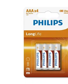 Predlžovacie káble Philips Philips R03L4B/10 - 4 ks Zinkochloridová batéria AAA LONGLIFE 1,5V 450mAh 