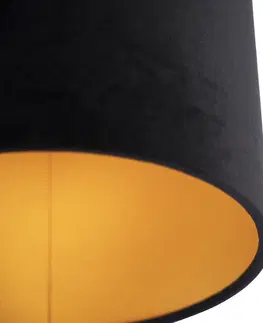 Stropne svietidla Stropná lampa s velúrovým tienidlom čierna so zlatom 25 cm - čierna Combi