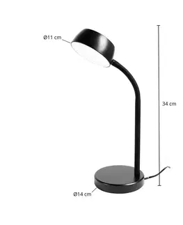 Stolové lampy Lindby Lindby Tijan stolová LED, čierna, ohybné rameno