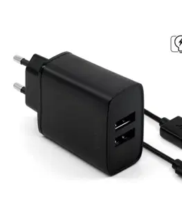 Nabíjačky pre mobilné telefóny FIXED Sieťová nabíjačka Smart Rapid Charge s 2 x USB, 15W + kábel USBUSB-C 1m, čierna FIXC15-2UC-BK