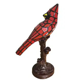 Stolové lampy Clayre&Eef Stolová lampa 5LL-6102R Vták, červená štýl Tiffany