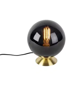 Stolove lampy Art deco stolná lampa mosadz s čiernym sklom - Pallon