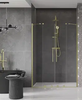 Sprchovacie kúty MEXEN/S - Velar Duo posuvné sprchové dvere 140, transparent, zlato kartáčovaná 871-140-000-02-55