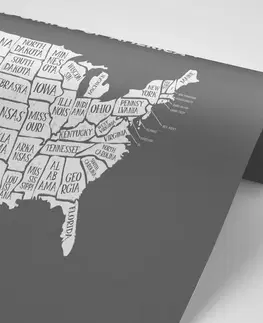 Tapety mapy Tapeta náučná mapa USA v čiernobielom