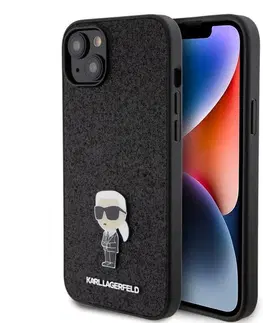 Puzdrá na mobilné telefóny Karl Lagerfeld Fixed Glitter Metal Ikonik pre Apple iPhone 15 Plus, čierne 57983116855