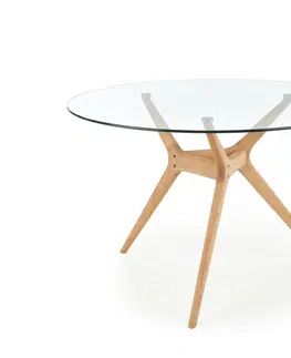 Jedálenské stoly HALMAR Ashmore okrúhly sklenený jedálenský stôl priehľadná / prírodná