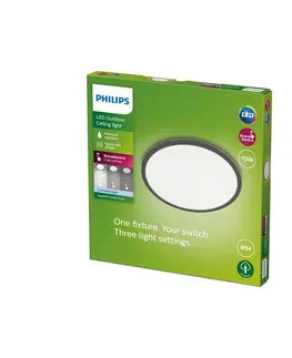 Vonkajšie stropné svietidlá Philips Philips Superslim LED IP54 Ø 25 cm 4 000 K čierna