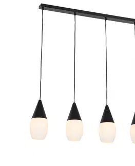 Zavesne lampy Moderné závesné svietidlo čierne s opálovým sklom 4-svetlo - Drop