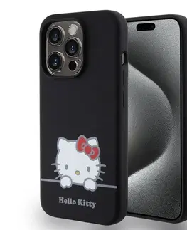 Puzdrá na mobilné telefóny Zadný kryt Hello Kitty Liquid Silicone Daydreaming Logo pre Apple iPhone 15 Pro Max, čierne 57983116915
