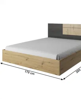 Spálňové zostavy Spálňová zostava (posteľ+2x nočný stolík+skriňa), dub artisan/čierna borovica nórska, BAFRA