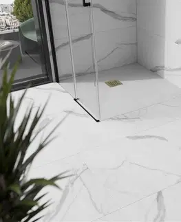 Vane MEXEN/S - Stone+ štvorcová sprchová vanička 100 x 100, biela, mriežka zlatá 44101010-G