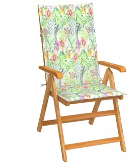 Zahradné stoličky Skladacia záhradná stolička s poduškami teak / látka Dekorhome Tmavomodrá