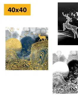 Zostavy obrazov Set obrazov rozprávkové jelene v abstraktnom prevedení