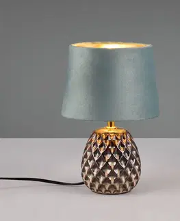 Lampy na nočný stolík Reality Leuchten Stolová lampa Ariane z keramiky a zamatu tyrkysová