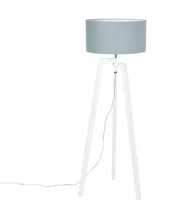 Stojace lampy Stojací lampa statív biele drevo s minerálnym tienidlom 50 cm - Puros